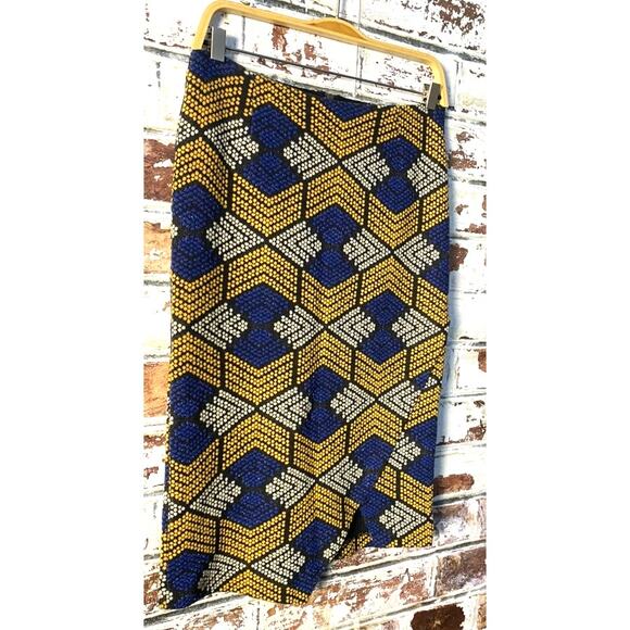 Anthropologie Maeve Kanara Cotton Knit Faux Wrap Geometric Print Pencil Skirt - Picture 6 of 13